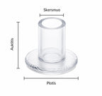 Skaidrių kulniukų apsaugų matmenų diagrama — skersmuo, plotis ir aukštis