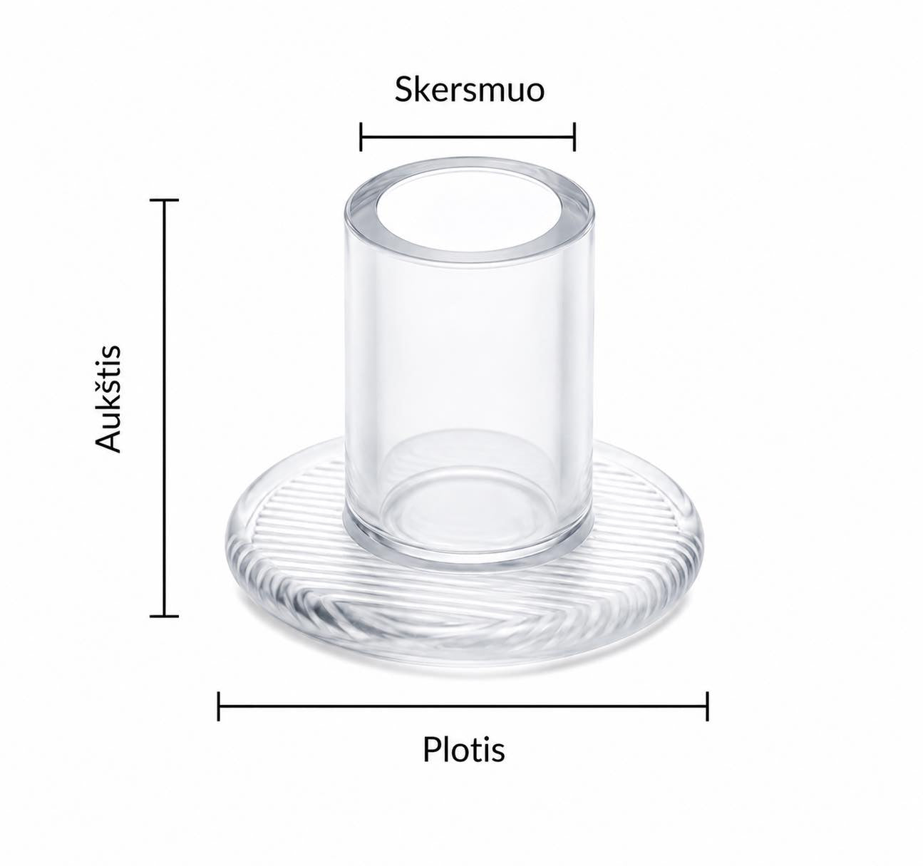 Skaidrių kulniukų apsaugų matmenų diagrama — skersmuo, plotis ir aukštis